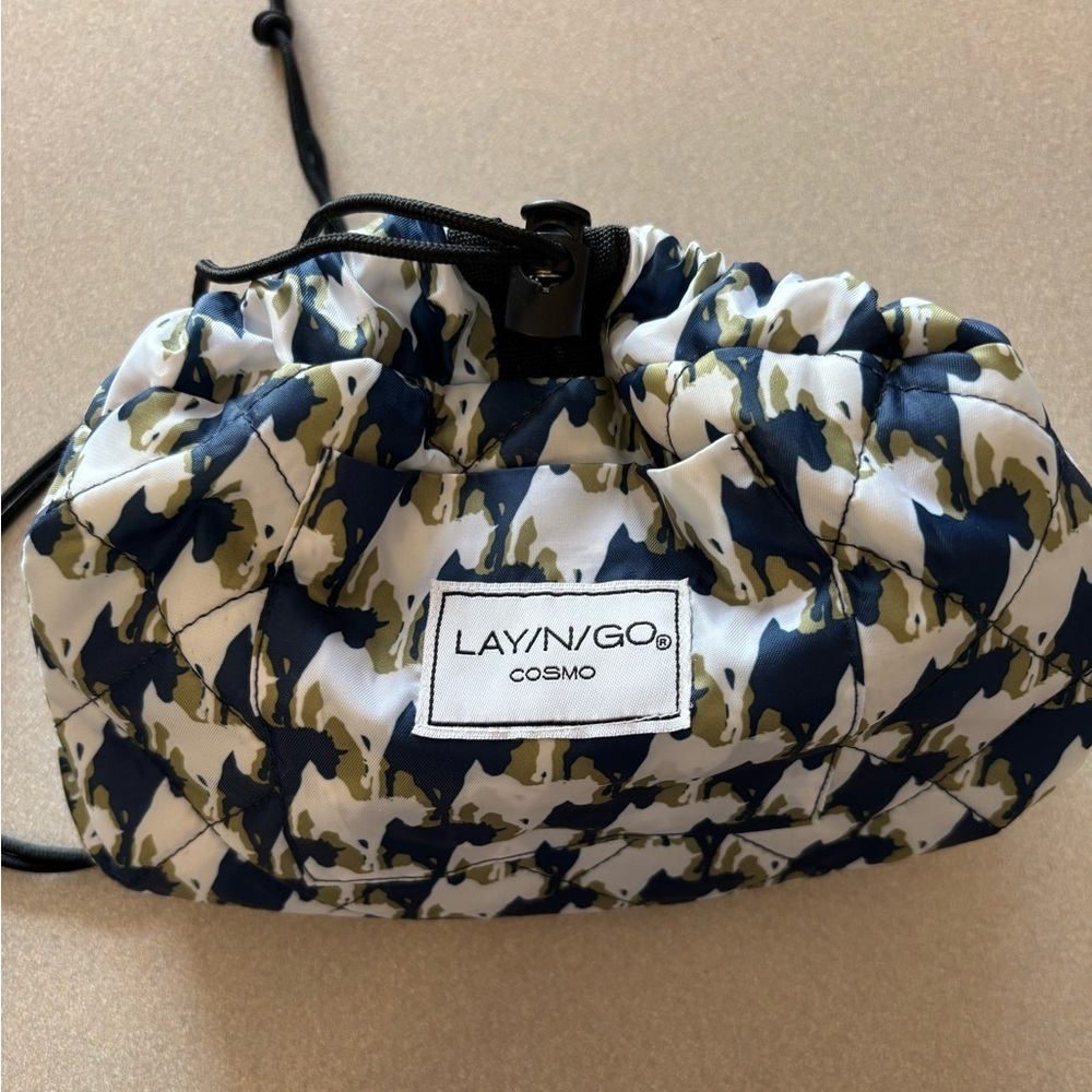 Cosmo Lay N Go Blue and Green Horse Print Cosmetic Bag